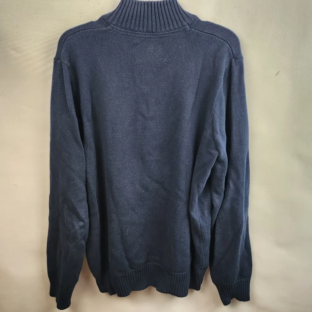 Eddie Bauer‎ Mens Sweater Large Tall Navy Blue Yellow 1/4 Zip Pullover Preppy
